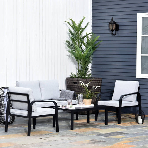 4 Pcs Aluminium Frame Garden Lounge Set - Black - Outsunny - Green4Life