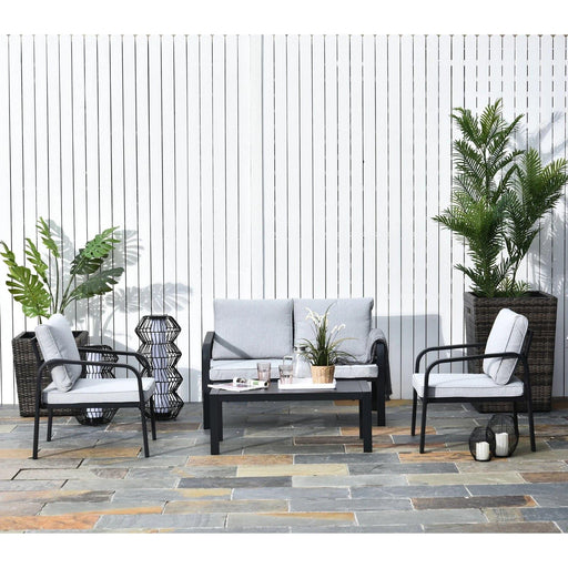 4 Pcs Aluminium Frame Garden Lounge Set - Black - Outsunny - Green4Life