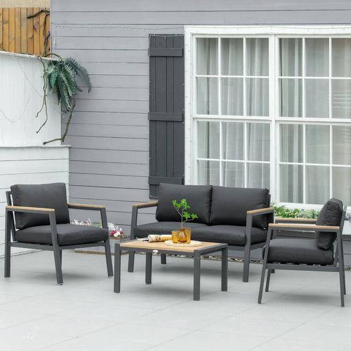 4 Piece Garden Sofa Set with Padded Cushions and Coffee Table - Grey - Outsunny - Green4Life