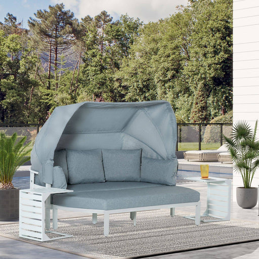 4 Pieces Outdoor Aluminium Patio Lounge Bed Furniture Set - White/Grey - Outsunny - Green4Life