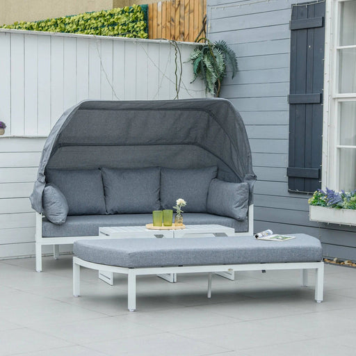 4 Pieces Outdoor Aluminium Patio Lounge Bed Furniture Set - White/Grey - Outsunny - Green4Life