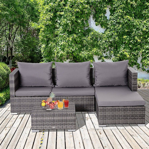 4-Seater Outdoor Garden PE Rattan Furniture Set - Grey - Outsunny - Green4Life