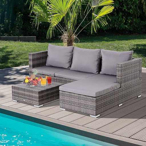 4-Seater Outdoor Garden PE Rattan Furniture Set - Grey - Outsunny - Green4Life