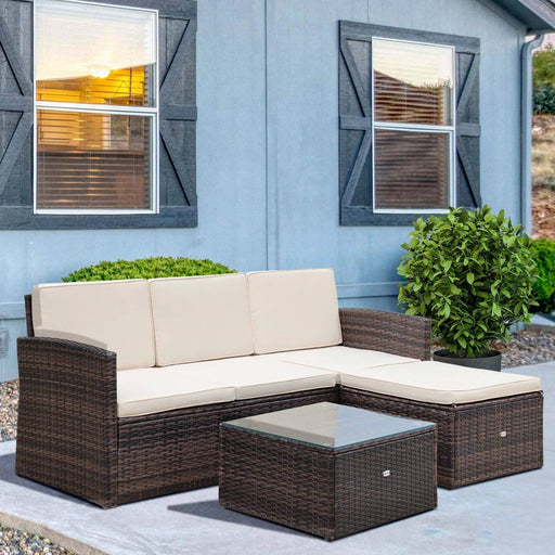 4-Seater Outdoor Garden Rattan Furniture Set with Table - Brown - Outsunny - Green4Life