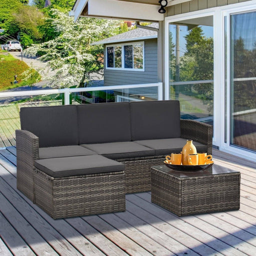 4-Seater Outdoor Garden Rattan Furniture Set with Table - Grey - Outsunny - Green4Life