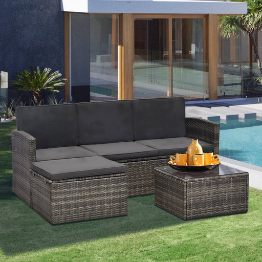 4-Seater Outdoor Garden Rattan Furniture Set with Table - Grey - Outsunny - Green4Life