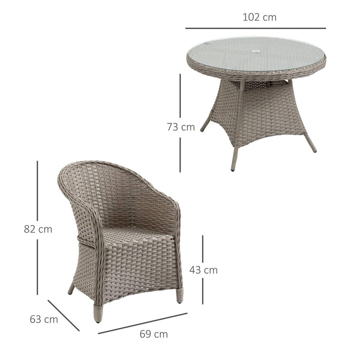 4-Seater Outdoor Patio Rattan Dining Set with Round Table - Mixed Grey - Outsunny - Green4Life