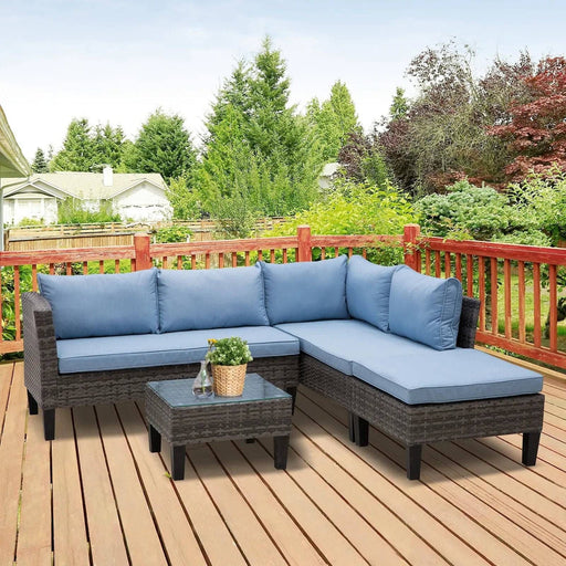 4-Seater Outdoor PE Rattan Furniture Lounge Set - Blue - Outsunny - Green4Life