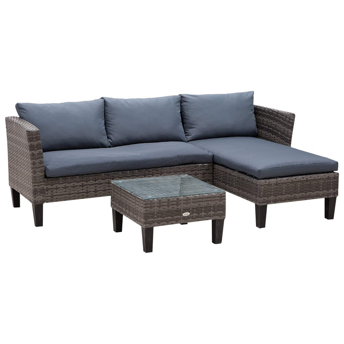 4-Seater PE Rattan Corner Sofa Set with Square Glass Top Coffee Table - Grey - Outsunny - Green4Life