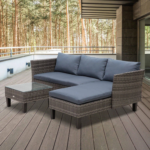 4-Seater PE Rattan Corner Sofa Set with Square Glass Top Coffee Table - Grey - Outsunny - Green4Life