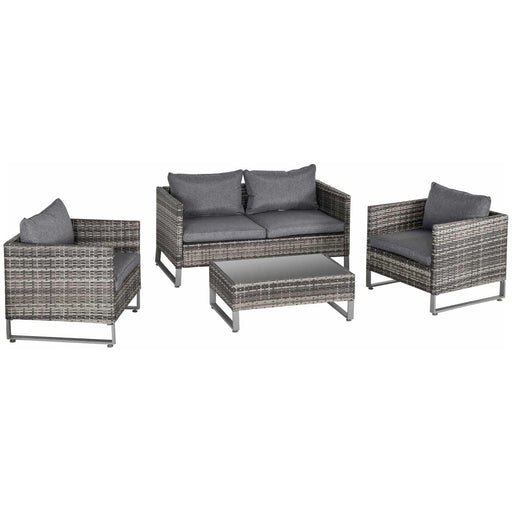 4-Seater PE Rattan Garden Lounge Set with Glass Top Table and Cushions - Deep Grey - Outsunny - Green4Life