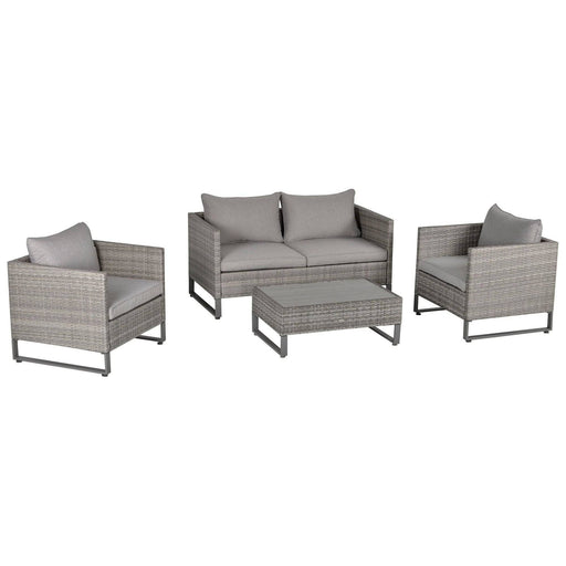 4-Seater PE Rattan Garden Lounge Set with Glass Top Table and Cushions - Light Grey - Outsunny - Green4Life