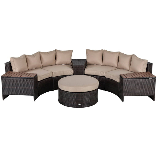 4-Seater PE Rattan Garden Sofa Set Half Round with Side Tables - Beige - Outsunny - Green4Life