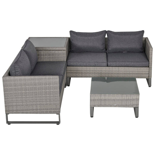 4-Seater PE Rattan Sofa Set with Coffee Table, Side Storage Box & Cushions - Grey - Outsunny - Green4Life