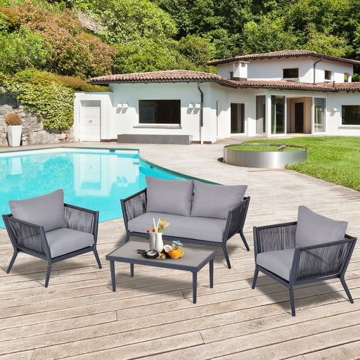 4-Seater PE Rattan Wicker Sofa Set with Coffee Table and Cushions - Deep Grey - Outsunny - Green4Life