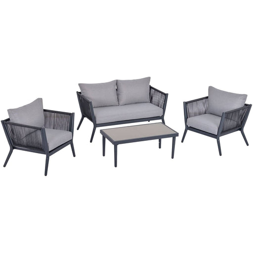 4-Seater PE Rattan Wicker Sofa Set with Coffee Table and Cushions - Deep Grey - Outsunny - Green4Life