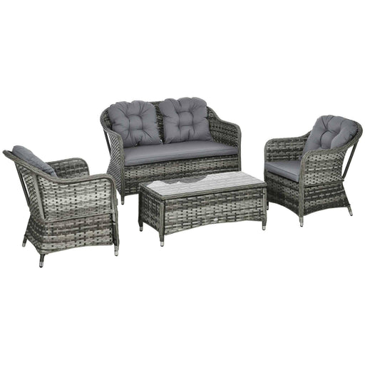 4-Seater PE Rattan Wicker Sofa Set with Coffee Table - Grey - Outsunny - Green4Life