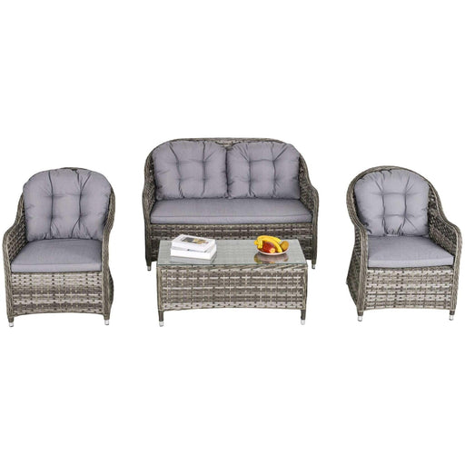 4-Seater PE Rattan Wicker Sofa Set with Coffee Table - Mixed Grey - Outsunny - Green4Life