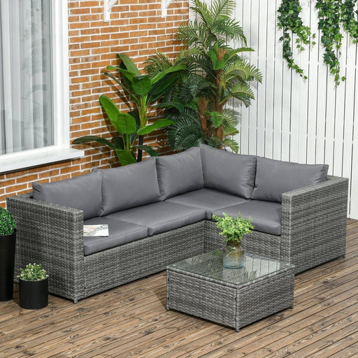 4-Seater Rattan Corner Sofa Set with Coffee Table and Thick Cushions - Grey - Outsunny - Green4Life