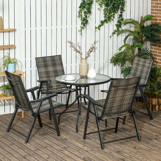 4-Seater Rattan Dining Set Garden Dining Set with Folding Armchairs and Round Glass Top Dining Table - Mixed Grey - Outsunny - Green4Life