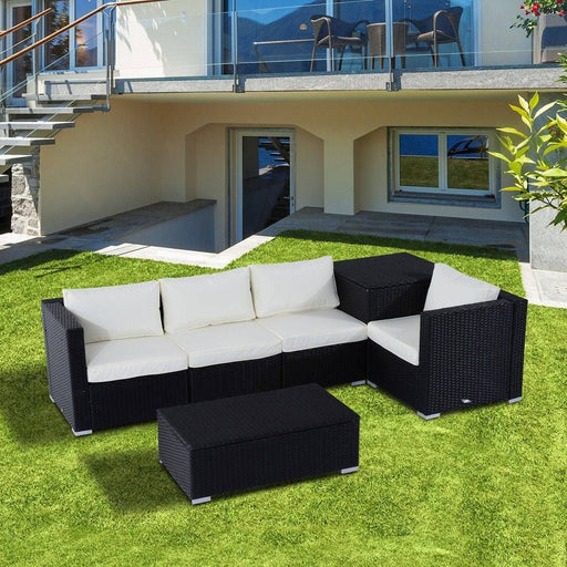 4-Seater Rattan Garden Corner Sofa Set with Cushions - Black - Outsunny - Green4Life