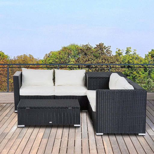 4-Seater Rattan Garden Corner Sofa Set with Cushions - Black - Outsunny - Green4Life