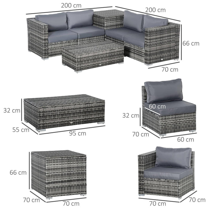 4-Seater Rattan Garden Corner Sofa Set with Cushions - Grey - Outsunny - Green4Life