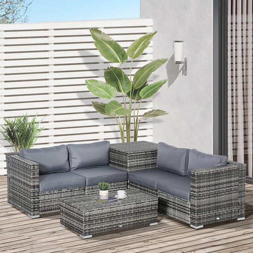 4-Seater Rattan Garden Corner Sofa Set with Cushions - Grey - Outsunny - Green4Life