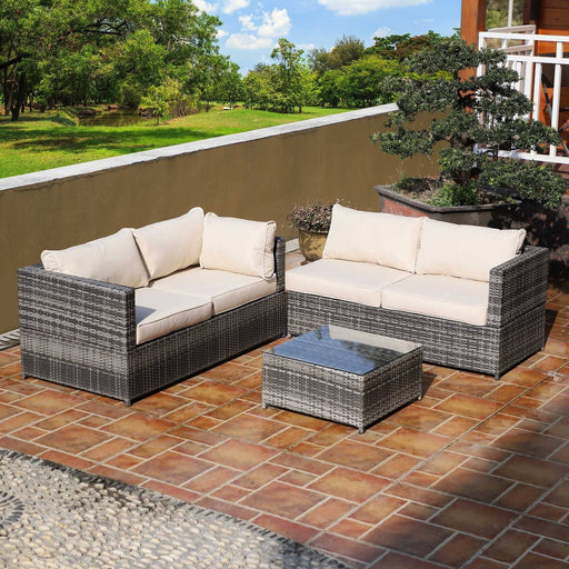 4-Seater Rattan Garden Furniture Corner Sofa Set with Coffee Table and Thick Cushions - Beige - Outsunny - Green4Life