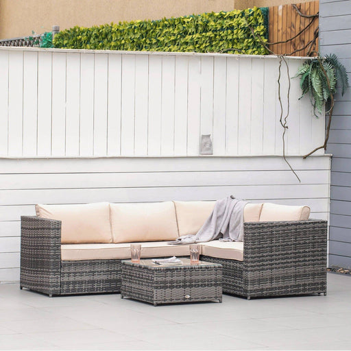 4-Seater Rattan Garden Furniture Corner Sofa Set with Coffee Table and Thick Cushions - Beige - Outsunny - Green4Life