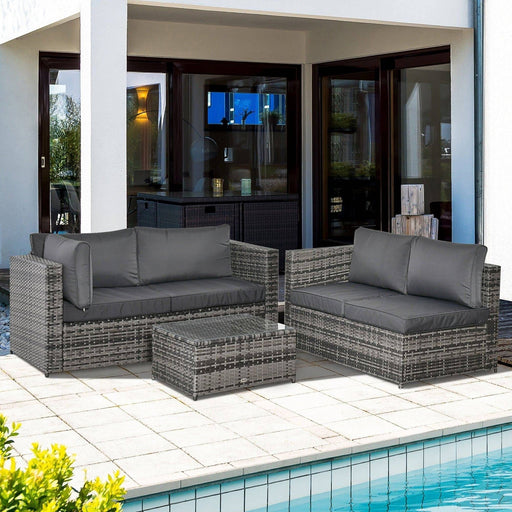 4-Seater Rattan Garden Furniture Corner Sofa Set with Coffee Table and Thick Cushions - Deep Grey - Outsunny - Green4Life