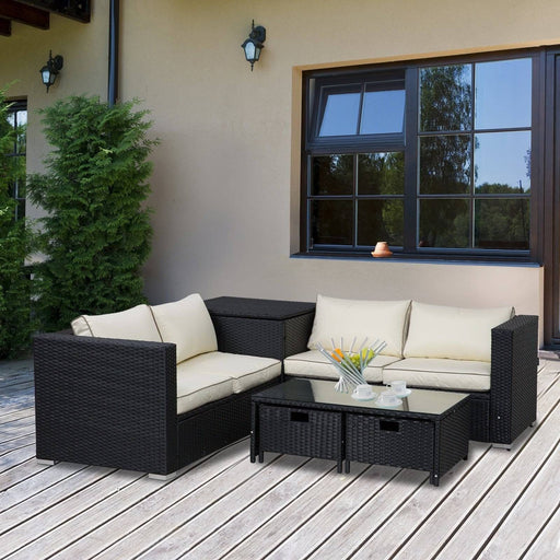 4-Seater Rattan Garden Furniture Set with Sofa and Coffee Table - Black/Beige - Outsunny - Green4Life