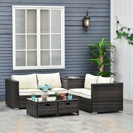 4-Seater Rattan Garden Furniture Set with Sofa and Coffee Table - Brown - Outsunny - Green4Life