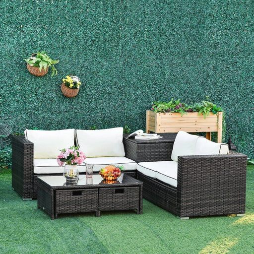 4-Seater Rattan Garden Furniture Set with Sofa and Coffee Table - Brown - Outsunny - Green4Life