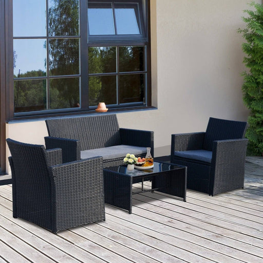 4-Seater Rattan Garden Furniture Sofa Set with 2-Seater Bench, 2 Chairs & Coffee Table - Black - Outsunny - Green4Life