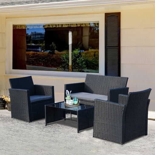 4-Seater Rattan Garden Furniture Sofa Set with 2-Seater Bench, 2 Chairs & Coffee Table - Black - Outsunny - Green4Life