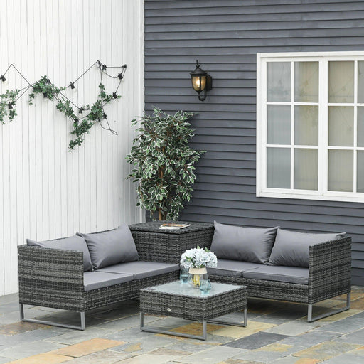 4-Seater Rattan Outdoor Furniture Sofa Loveseats and Table Set with Cushions and Side Storage Tbale - Mixed Grey - Outsunny - Green4Life