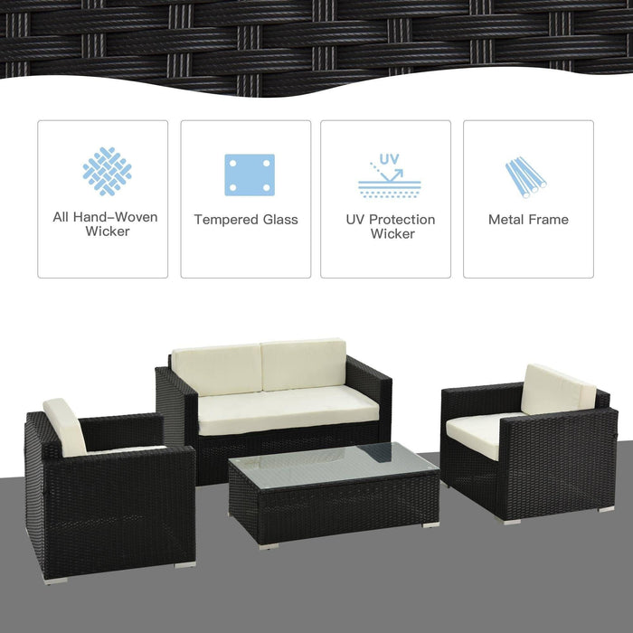 4-Seater Rattan Sofa Set - Black - Outsunny - Green4Life