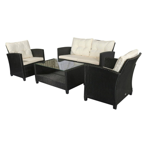 4-Seater Rattan Sofa Set with Coffee Table - Beige/Black - Outsunny - Green4Life