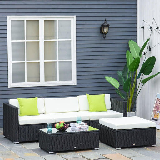 4-Seater Sofa Set and Coffee Table Combo with Cushions and Pillows - Black - Outsunny - Green4Life