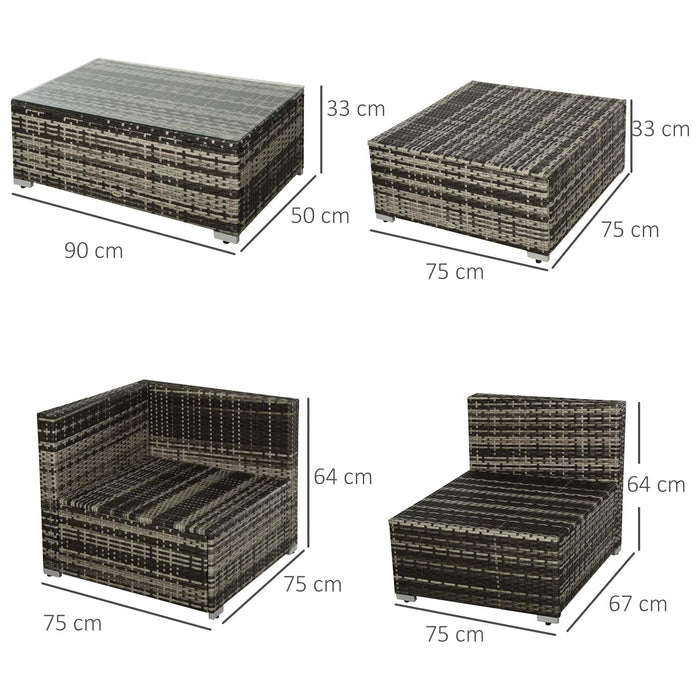 4-Seater Sofa Set and Coffee Table Combo with Cushions and Pillows - Mixed Grey - Outsunny - Green4Life