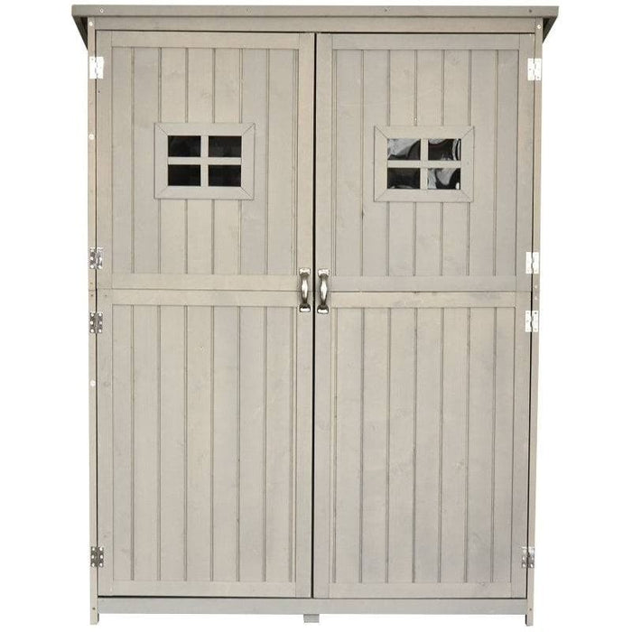 4 x 1.6 ft (127.5L x 50W x 164H cm) Wooden Garden Storage Shed with Shelves & Two Windows - Grey - Outsunny - Green4Life