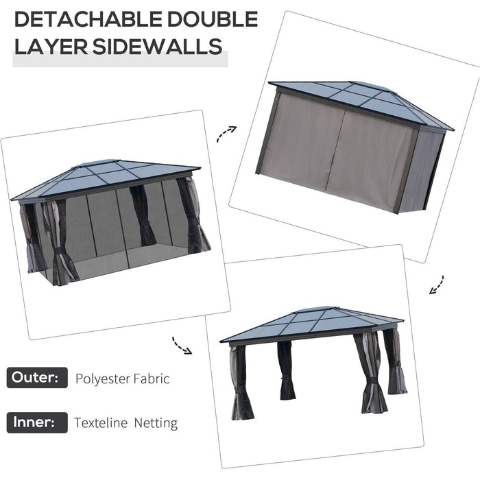 4 x 3.6m Hardtop Gazebo with UV Resistant Polycarbonate Roof - Black - Outsunny - Green4Life