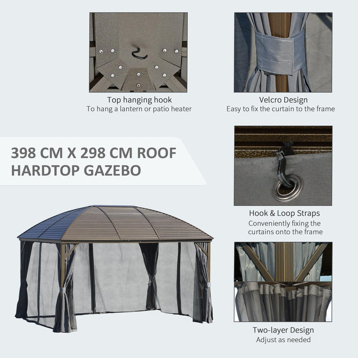 4 x 3(m) Aluminium Gazebo with Hardtop Metal Roof, Mesh & Cloth Curtains - Dark Grey - Outsunny - Green4Life