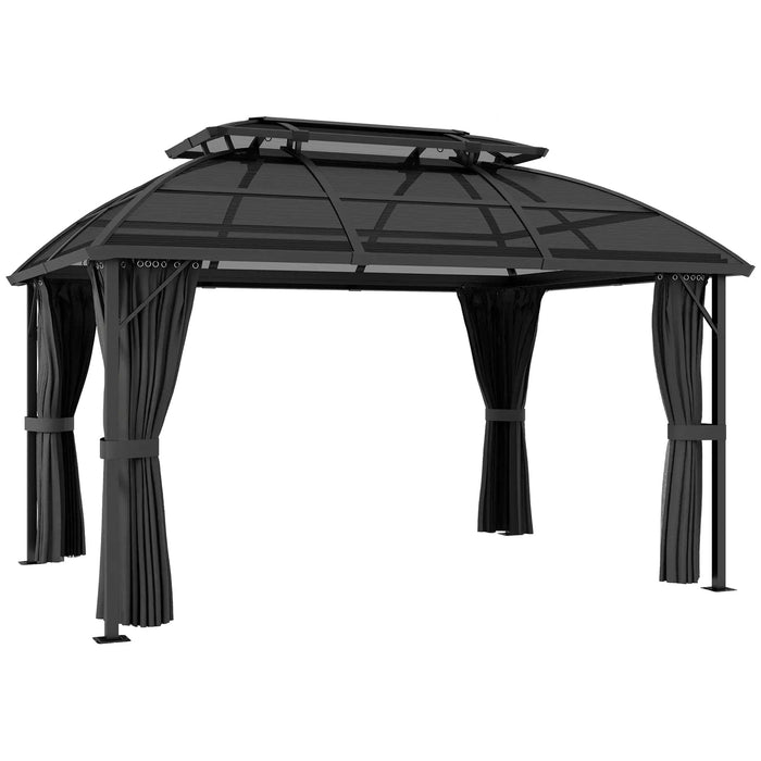 13 x 10 ft (4 x 3m) Luxury Black Polycarbonate Gazebo with Aluminium Frame, Double Roof, Curtains, and Netting - Outsunny - Green4Life