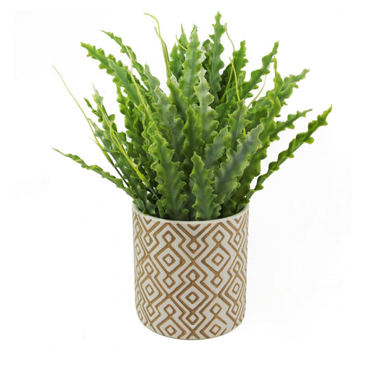 40cm Ceramic Geometric Planter And Artificial Fern Plants - Green4Life