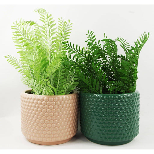 40cm Pair of Ceramic Planters with Artificial Ferns - Green4Life