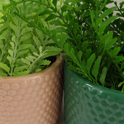 40cm Pair of Ceramic Planters with Artificial Ferns - Green4Life