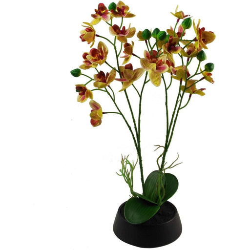 43cm Large Pink Yellow Artificial Orchid in Ceramic Planter - Green4Life