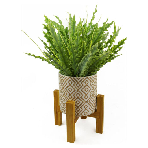 45cm Ceramic Planter With Stand And Artificial Fern Plants - Green4Life